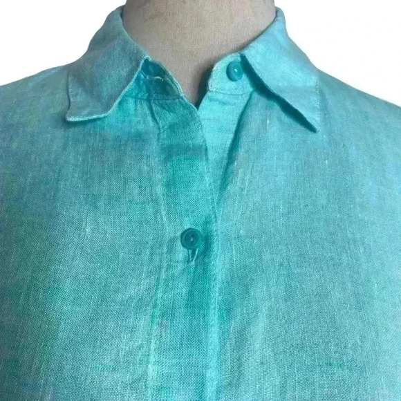 TALBOTS The Sutton Shirtdress Fit & Flare Cross Dye 100% Linen in Aqua Size 6 - Picture 9 of 12